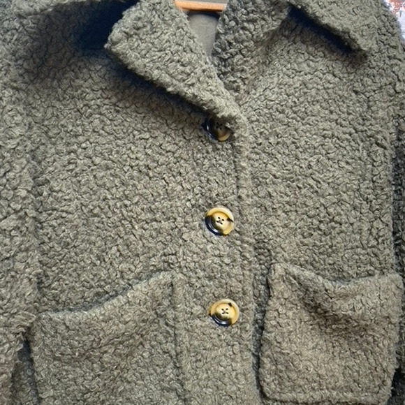 Free People Olive So Soft Faux Shearling Pea Coat Teddy Swing Jacket - Picture 8 of 11